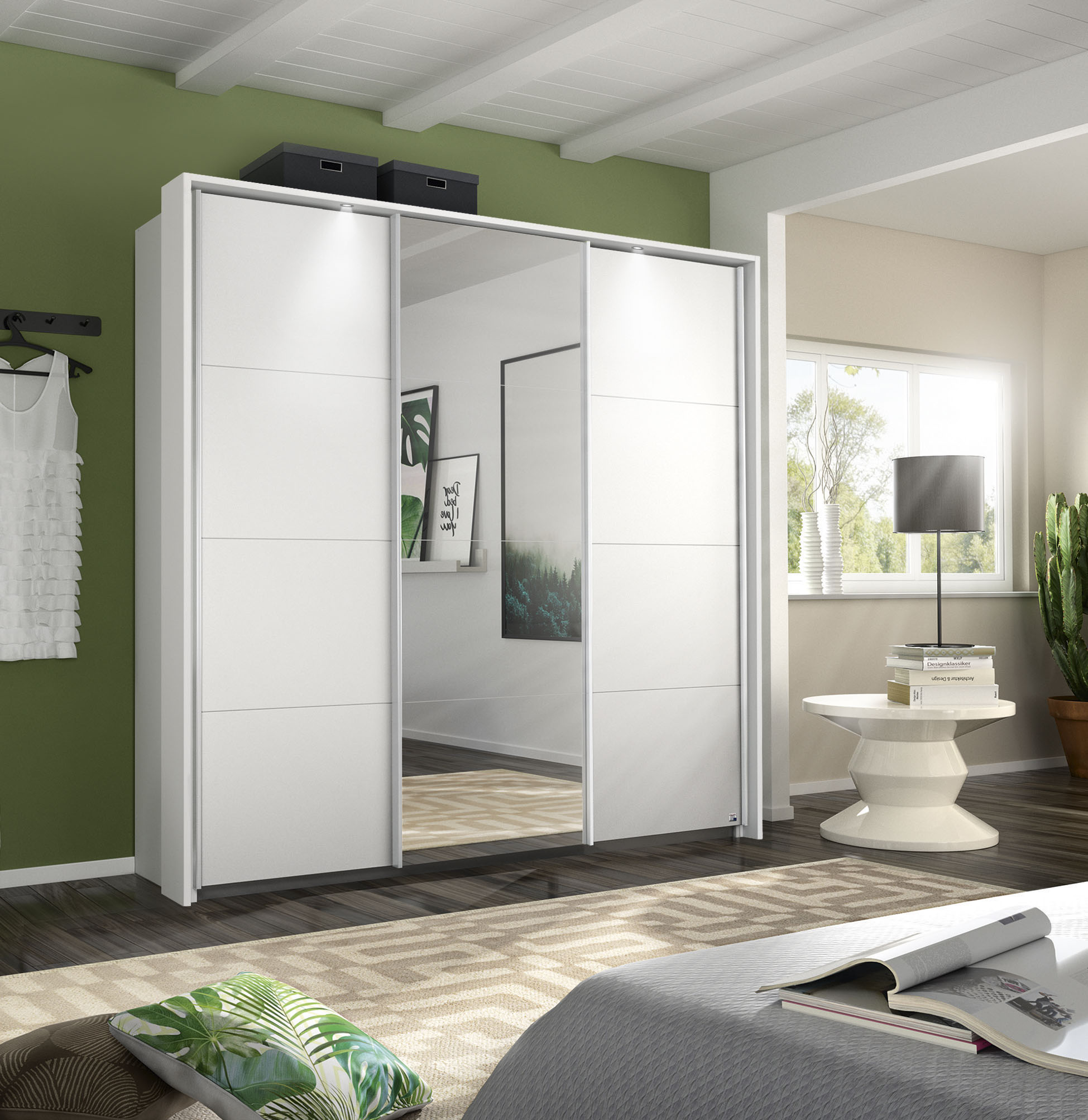 Schwebetürenschrank RAUCH "Kepan", weiß, B:211cm H:233cm T:64cm, Holzwerkstoff, Schränke, mit umfangreicher Innenausstattung und Passepartout Image