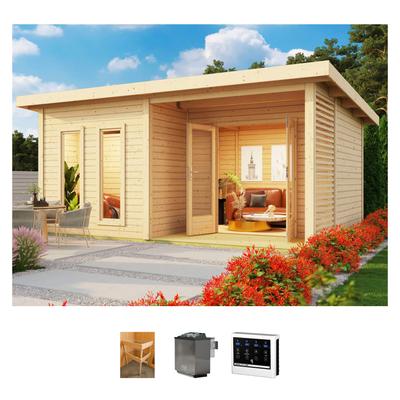 Saunahaus KONIFERA "Maiko 5 SET A", beige (natur), Bio-Ofen, externe Steuerung, 9 kW, Saunen, naturbelassen, mit Ofen 9 kW Bio ext.Steuerung Image