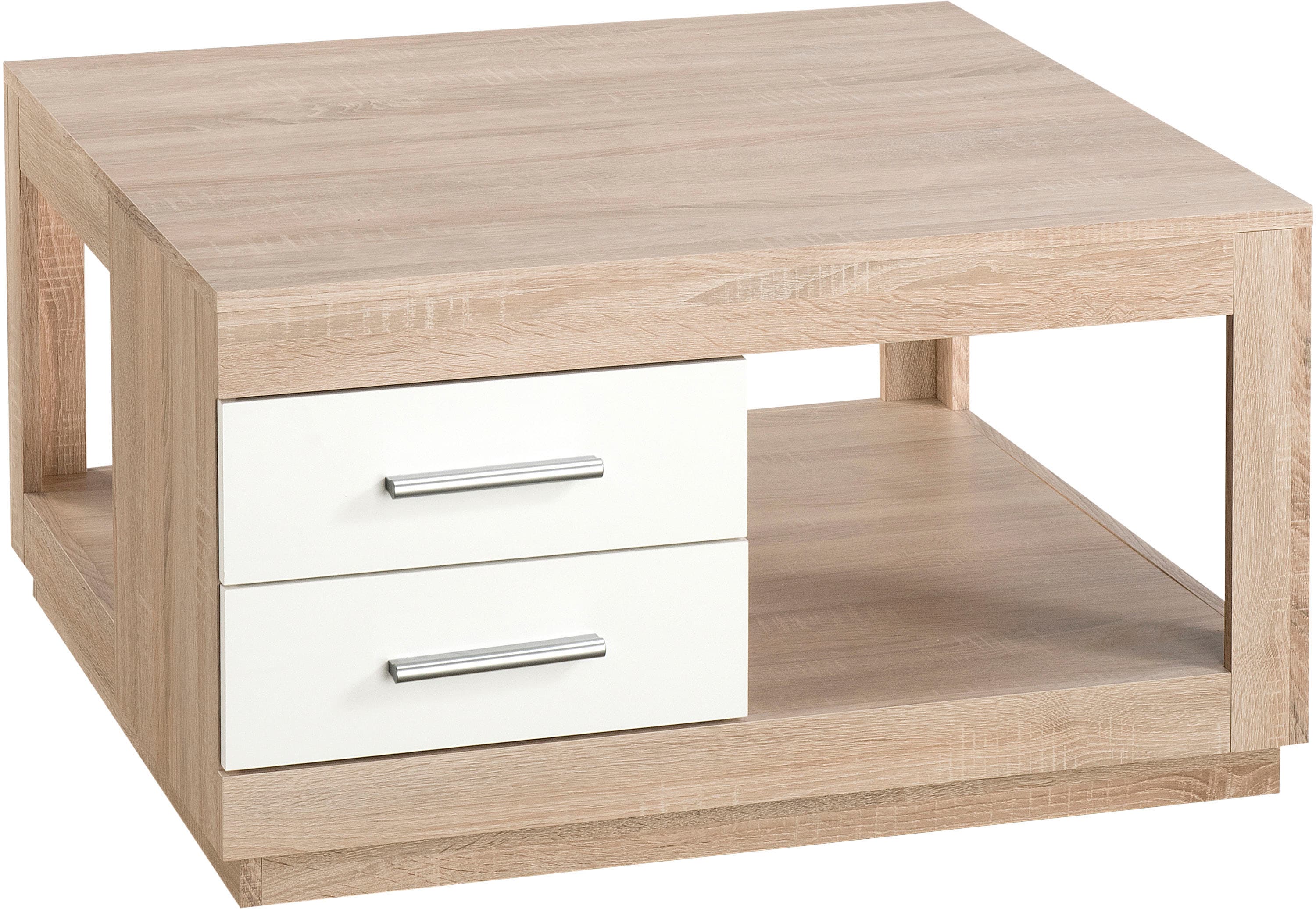 Couchtisch STOLKOM "Festival, TOPSELLER", braun (sonoma dekor, front weiß, sonoma dekor), Tische, Couchtisch Holz-Couchtische Eckige Couchtische, mit Schubladen, Wohnzimmertisch quadratisch