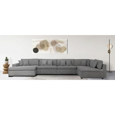 Wohnlandschaft HOME AFFAIRE "Skara XXL U-Form", grau (hellgrau), B:510cm H:86cm T:250cm, 100% Polyester, Sofas, Lounge-Sofa XXL mit Federkern-Polsterung, in vielen Bezugsvarianten Image