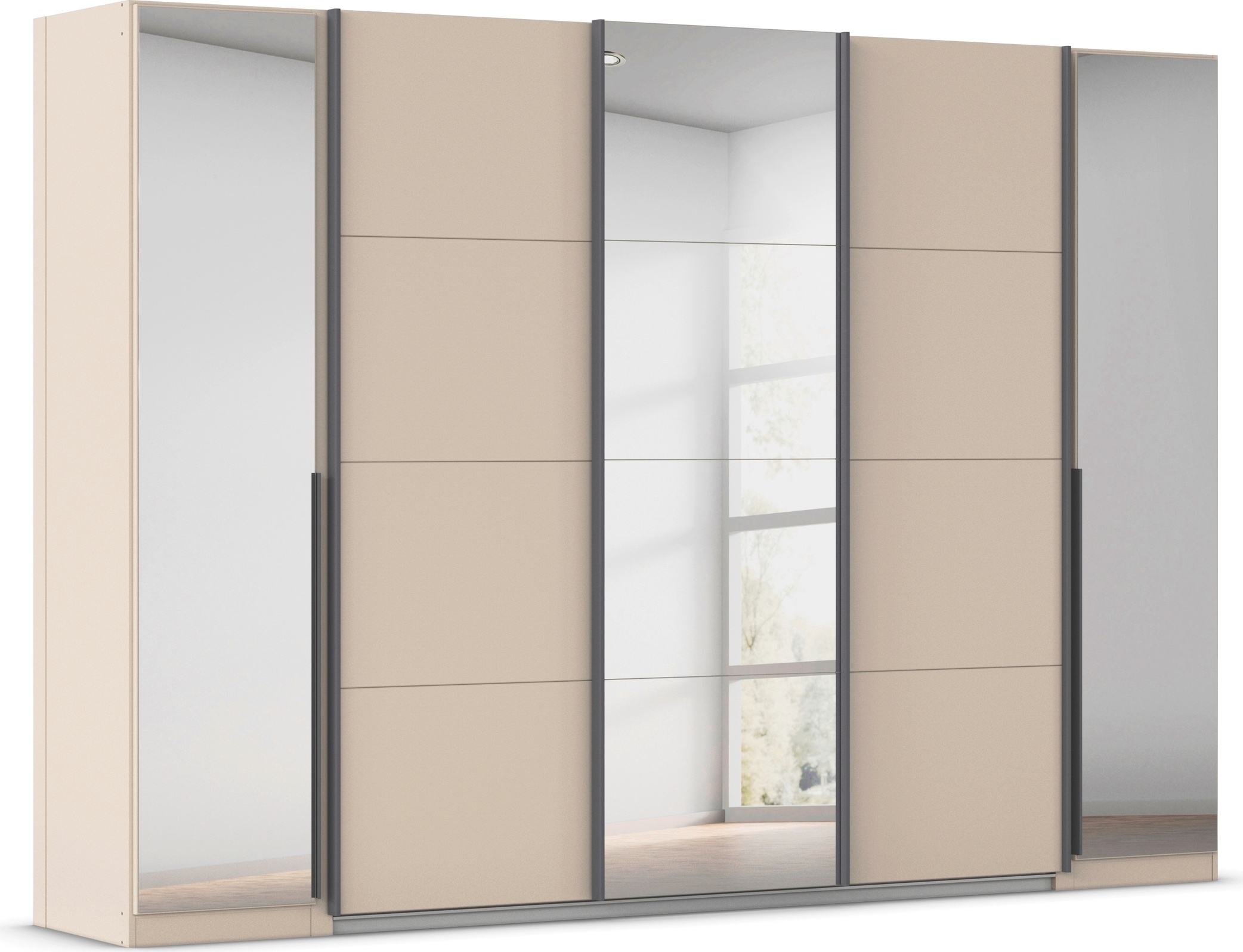 Schwebetürenschrank RAUCH "Dreh-/Schwebetürenschrank Kleiderschrank Familie, OTTOs Choice, Agordo", beige (beige (champagner)), B:301cm H:210cm T:62cm, Holzwerkstoff, Schränke, Schwebetürenschrank, Stauraumwunder TOPSELLER, verschiedene Grifffarben...