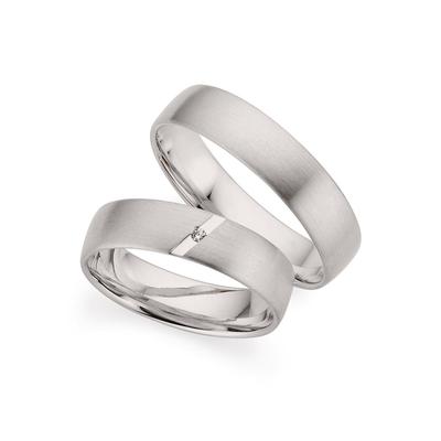 Trauring PHÖNIX "Schmuck Geschenk Gold 333 Trauring Ehering LIEBE versch. Varianten" Gr. 66, weiß (weißgoldfarben), Fingerringe, 66, 0,01 ct SI = kleine Einschlüsse mit Brillant, Weißgold 333, 5,0mm, Made in Germany, wahlweise mit oder ohne Brillant Image