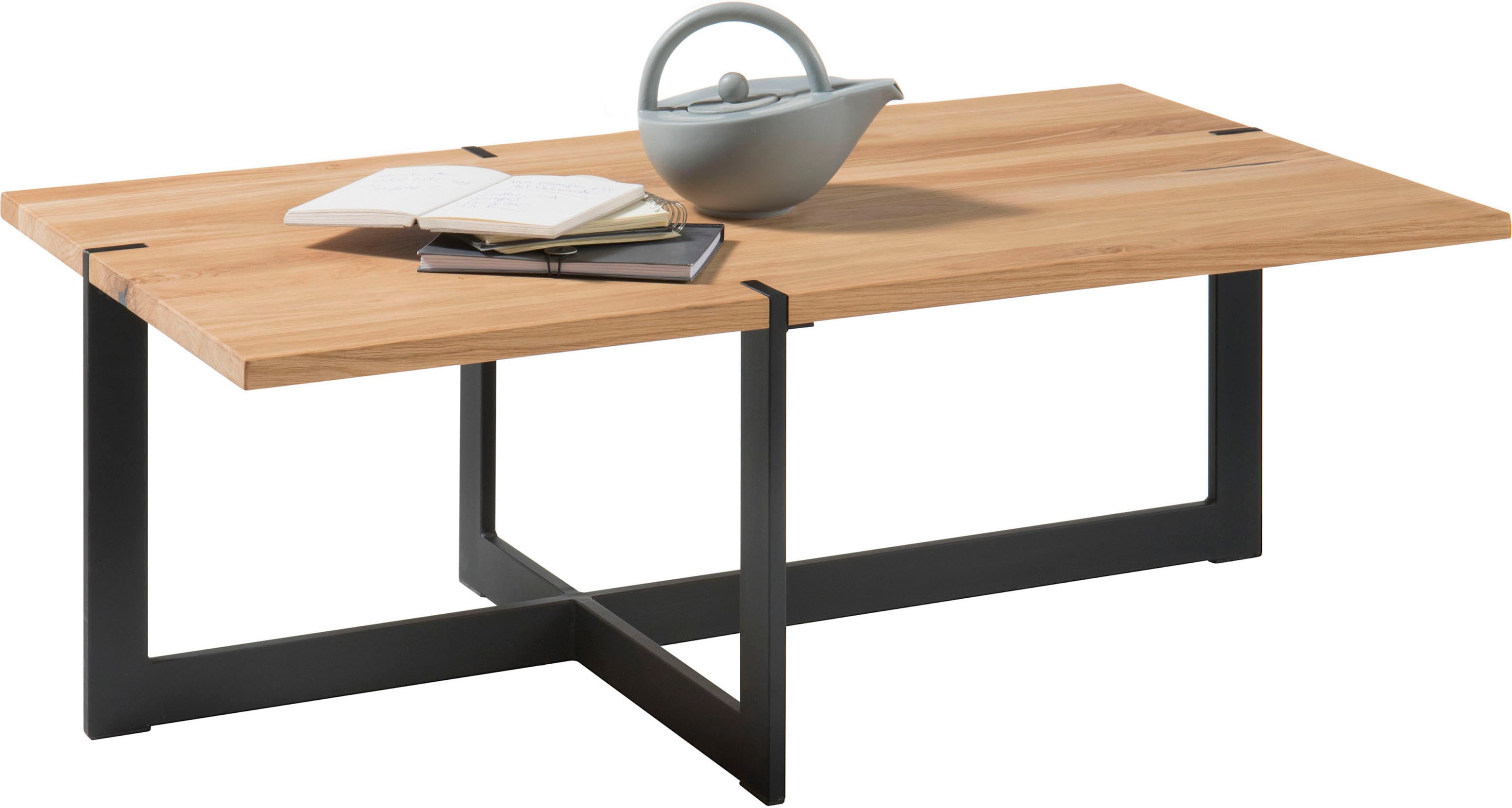 Couchtisch STOLKOM "Tiago", braun (eiche, schwarz, schwarz, eiche), H:40cm, Tische, Couchtisch Eckige Couchtische, Massivholz Eiche, Tisch FSC Zertifiziert