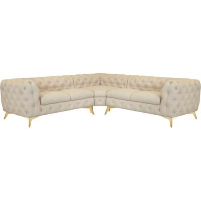 Chesterfield-Sofa LEONIQUE "Ecksofa GLYNIS L-Form mit Wellenunterfederung, Maße B/T/H 264/264/75cm", beige (creme), H:75cm T:264cm, Struktur (100% Polyester), Samtoptik (100% Polyester), Sofas, aufwändige Knopfheftung, moderne Chesterfield Optik,... Image