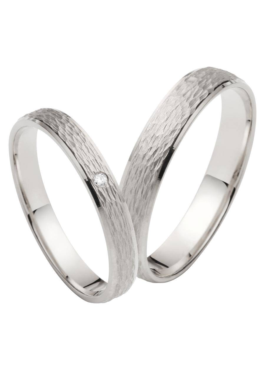 Trauring FIRETTI "Schmuck Geschenk Gold 750 Hochzeit Ehering "LIEBE" Gr. 66, weiß (weißgoldfarben), Fingerringe, 66, 0,01 SI = kleine Einschlüsse mit Brillant, Weißgold 375, 3mm, Made in Germany, wahlweise mit oder ohne Brillant Image