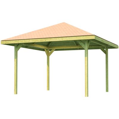 Pavillon WEKA "Gartenoase 651 Gr.3, inkl. roten Dachschindeln", braun (kdi), B/T: 380cm x 380cm, Pavillons, 19 mm Massivholzdach Image