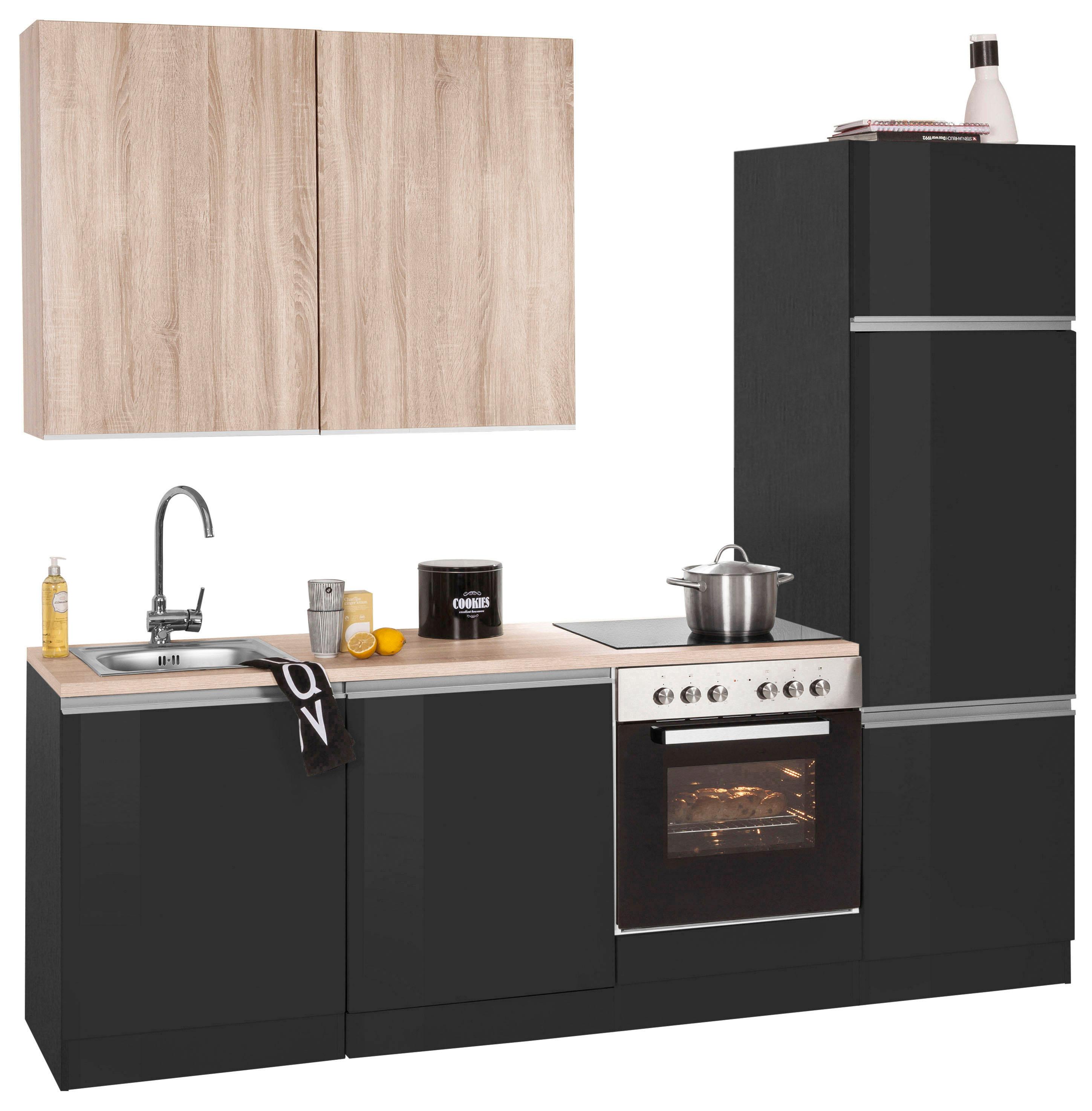 Küchenzeile KOCHSTATION "KS-Ohio", grau (küche: grau, korpus: grafit, arbeitsplatte: eichefarben), B:240cm T:60cm, Komplettküchen-Sets, ohne E-Geräte, Breite 240 cm Image