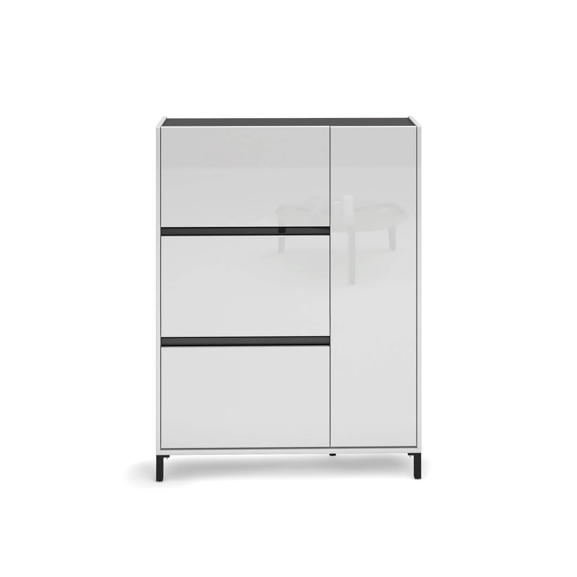 Schuhschrank INOSIGN "EASY", weiß (weiß hglanz, anthrazit, weiß hgl), B:103cm H:135cm T:25,2cm, Spanplatte, Schränke, Schuhschrank