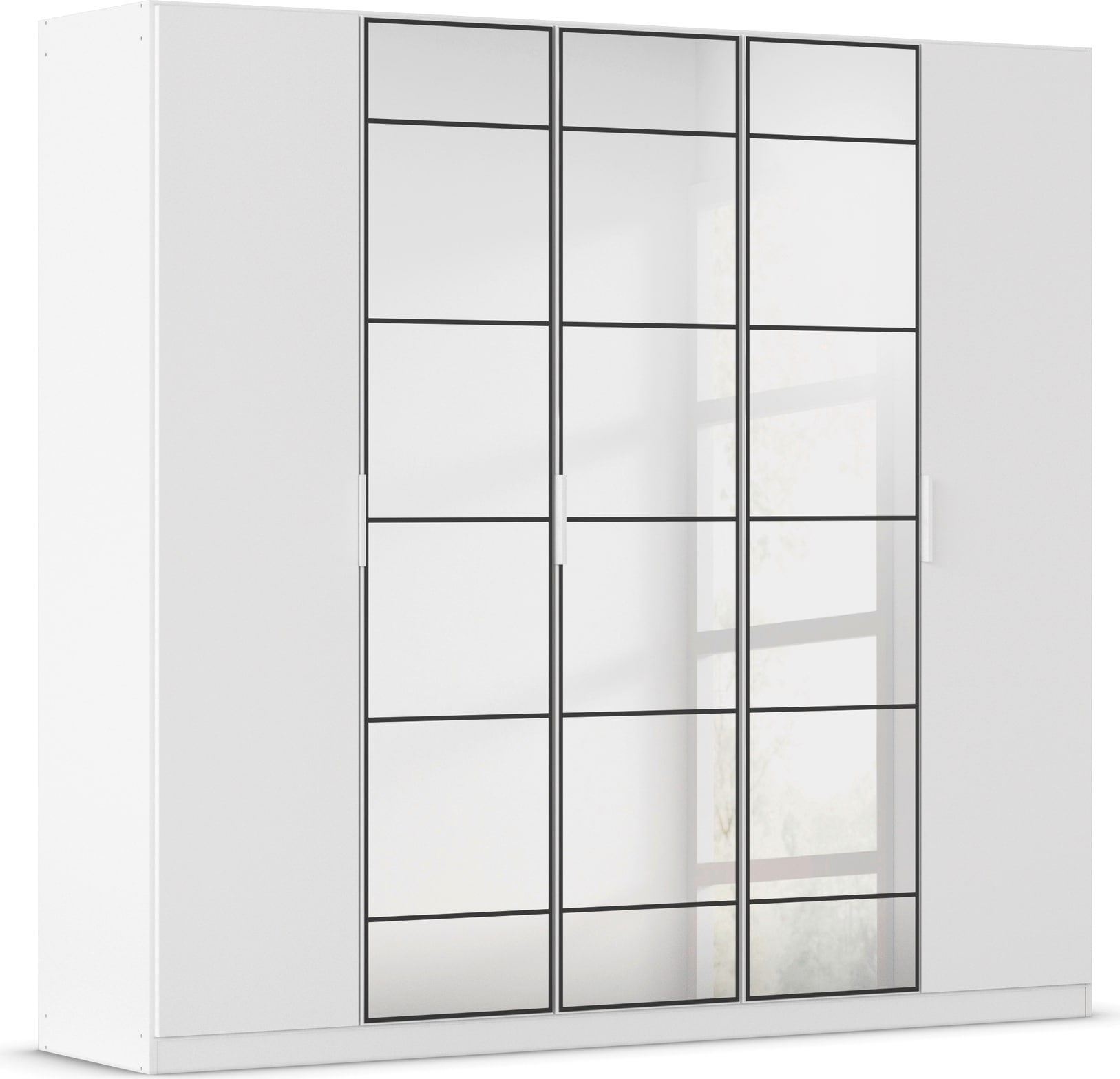 Drehtürenschrank RAUCH "Kleiderschrank Schrank Garderobe Schlafzimmerschrank ACERO", weiß (alpinweiß), B:226cm H:210cm T:54cm, Holzwerkstoff, Schränke, Mitteltüren mit Spiegel in moderner Loft-Optik MADE IN GERMANY Image