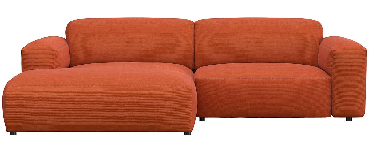 Ecksofa FLEXLUX "Lucera Chaislongue rechts oder links, L-Form, bequem", orange (burned orange), B:257cm H:73cm T:171cm, 85% Polyester/15%Polyamide, Sofas, Ecksofa, modern & anschmiegsam, Kaltschaum, Stahl-Wellenunterfederung