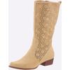 Stiefel HEINE, Damen, Gr. 36, beige (sand), Leder, Veloursleder, Rindsleder, modisch, Schuhe Cowboystiefel Sommerstiefel Reißverschlussstiefel