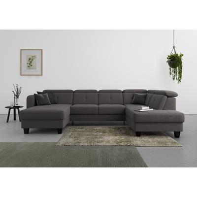 Wohnlandschaft SIT & MORE "Belluci U-Form", grau (fango), B:321cm H:85cm T:195cm, Sofas, Kopfteilverstellung und Federkern, wahlweise mit Bettfunktion Image
