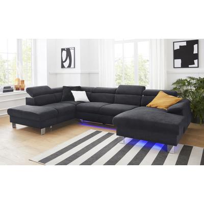 Wohnlandschaft COTTA "Komaris U-Form mit Kopfteilverstellung", grau (lava), B:320cm, Microfaser PRIMABELLE (100% Polyester), Kunstleder SOFTLUX, Feinstruktur (100% Polyester), Kunstleder SOFTLUX/Struktur (100% Polyester), NaturLEDER, Sofas,... Image