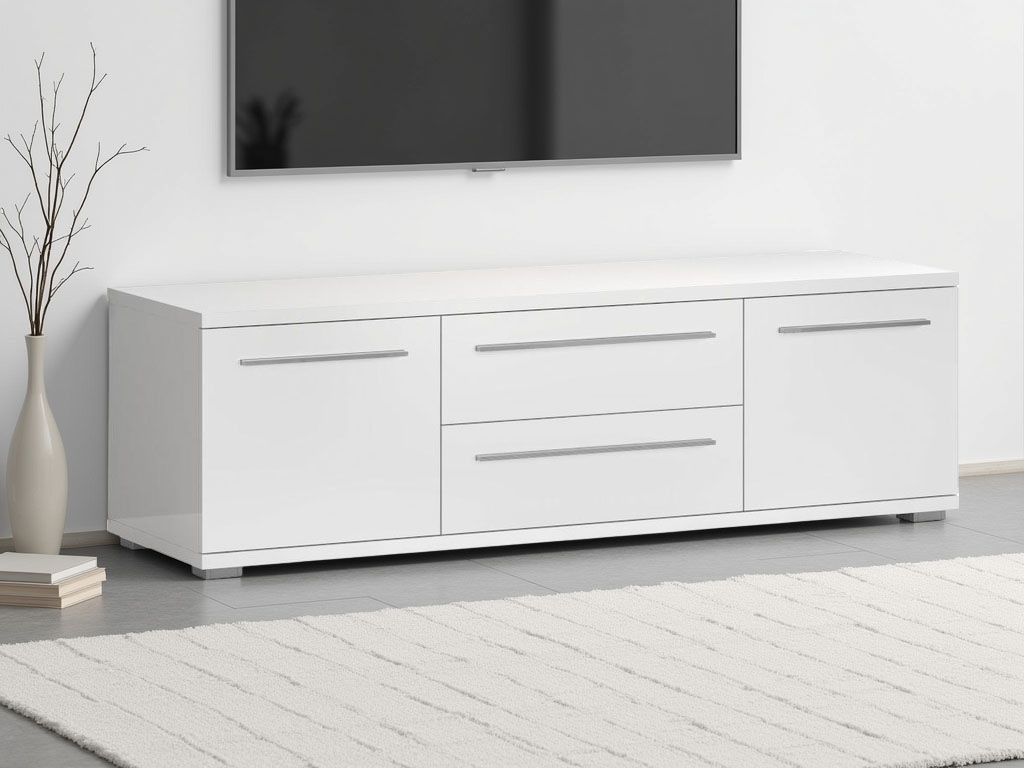Lowboard PLACES OF STYLE "Piano TV-Kommode in Breite 165 oder 180 cm mit Soft-Close-Funktion", weiß (weiß hochglanz), B:180cm H:46,2cm T:45,2cm, Spanplatte, Sideboards, Hochglanz UV-lackiert, Br 180 cm mit versch. Tür- und Schubkastenmaße