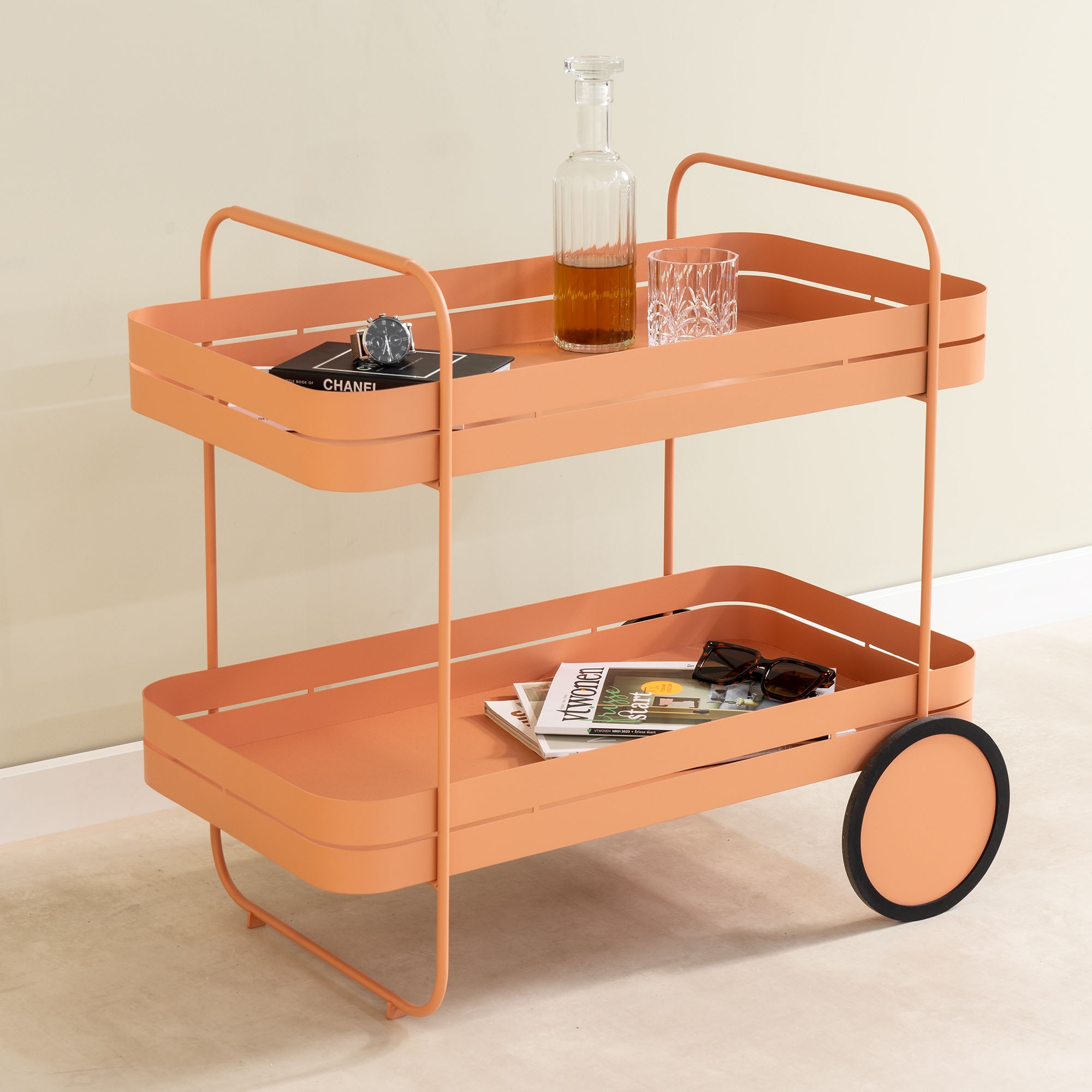 Servierwagen SPINDER DESIGN "GIN & TROLLY", orange (clay terra, clay terra), B:42cm H:69,3cm T:74cm, Stahl, Rollwagen, Servierwagen, Servierwagen aus Stahl mit Gummirädern