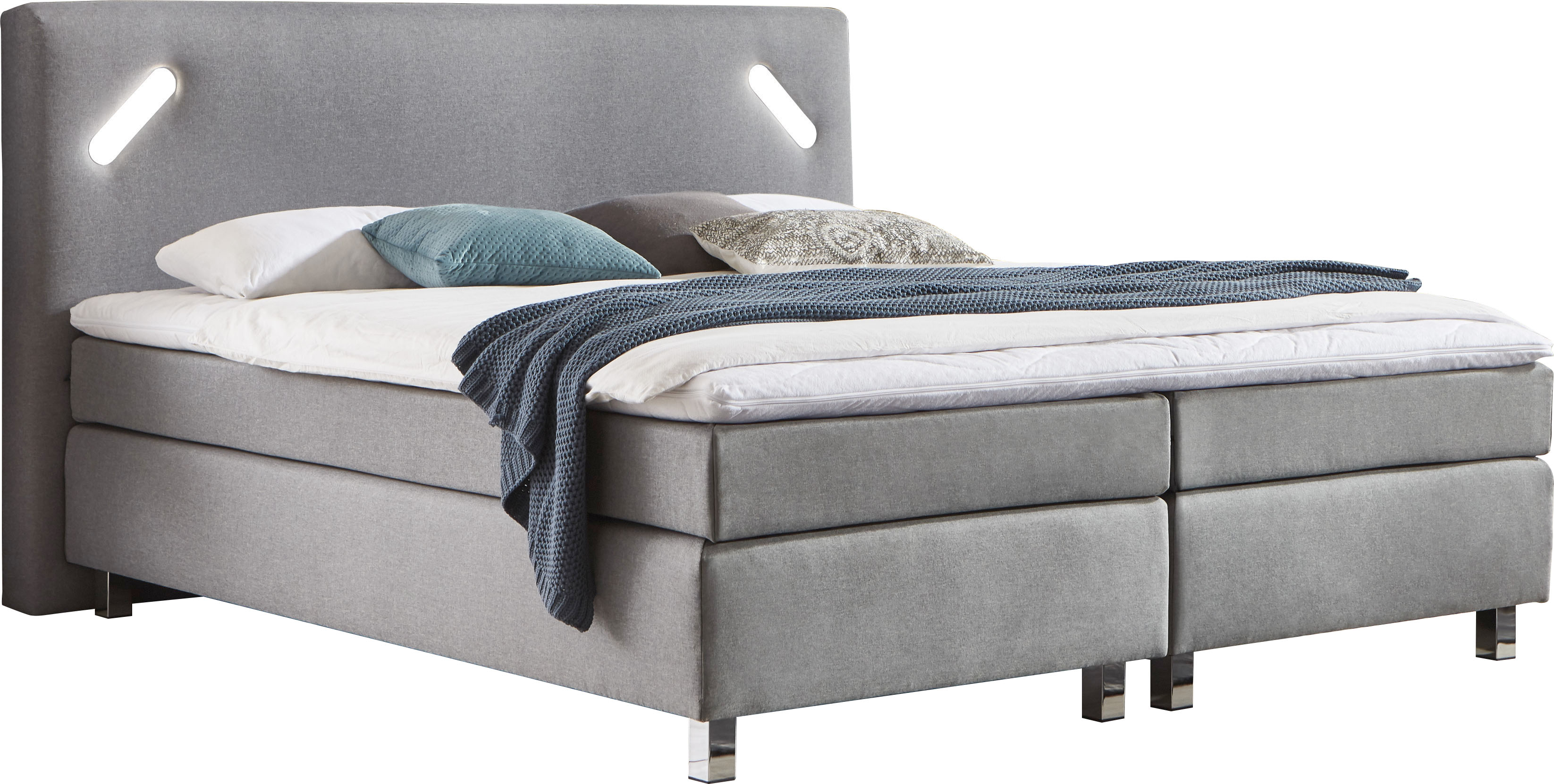 Boxspringbett, grau, B:195cm L:210cm, Bezug Bett: Feinstruktur 100% Polyester;Matratze: Kaltschaum mit Bezug 100% Polyester;Topper: Komfortschaum mit Bezug 100% Polyester, WESTFALIA SCHLAFKOMFORT, Komplettbetten, Boxspringbett, mit LED-Beleuchtung... Image