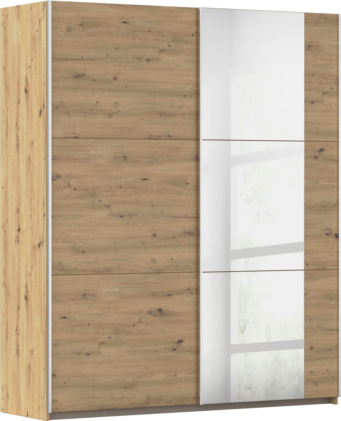 Schwebetürenschrank RAUCH "Kleiderschrank Drehtürenschrank Schrank Garderobe KRONACH TOPSELLER", braun (eiche artisan, griffleisten alu, 1 spiegel), B:175cm H:210cm T:59cm, Holzwerkstoff, Schränke, Schwebetürenschrank, mit Spiegel und viel Stauraum,...