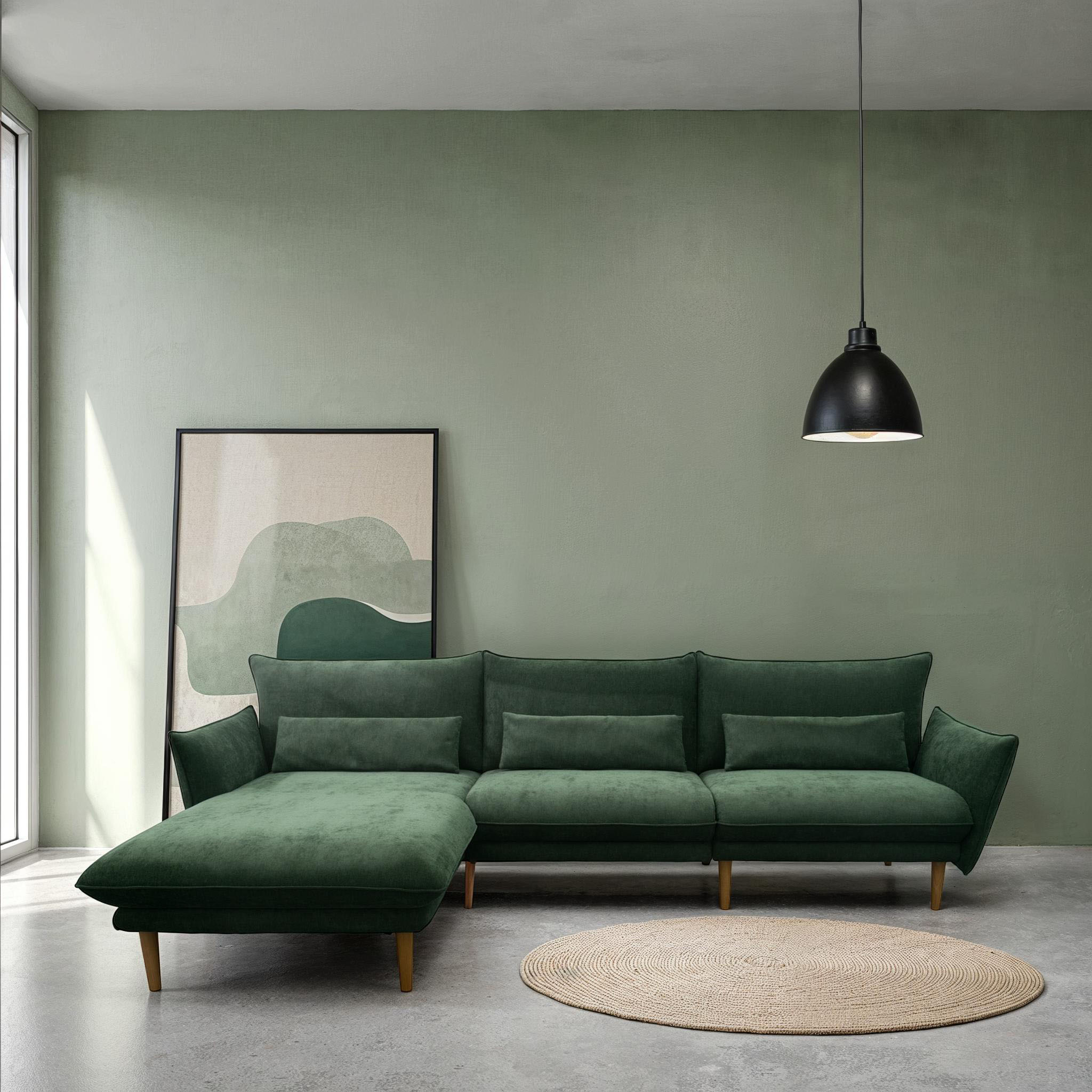 Ecksofa DOMO COLLECTION "Leuven modern mit schmalen Armlehnen, Breite 282 cm, L-Form", grün, B:282cm H:86cm T:159cm, 100% Polyester, Sofas, Ecksofa, angenehm feste Polsterung, bodenfrei, 19 cm hohe Holzfüße