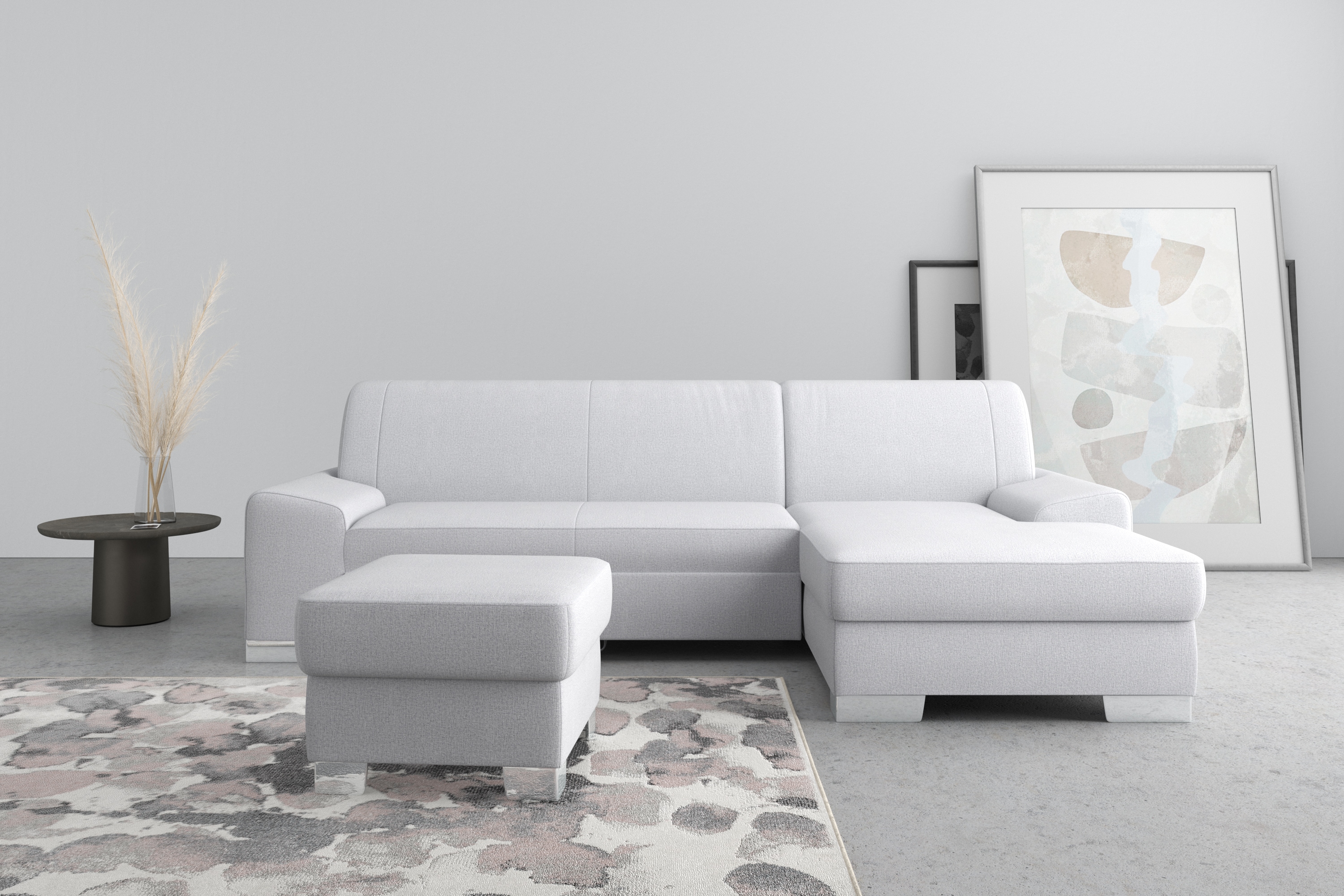 Ecksofa DOMO COLLECTION "Anzio L-Form, whlw. Bettfunktion, Federkern, hochwertig, Breite 271 cm", silber, B:271cm H:85cm T:160cm, Sofas, Ecksofa, Ohne Bettfunktion, Recamiere rechts, Feinstruktur, silber