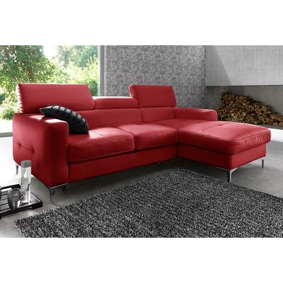 Polstergarnitur COTTA "Sammy L-Form", rot, B:226cm, NaturLEDER (echtes Rindsleder), Rückseite mit Spannstoff bezogen, Sitzmöbel-Sets, Set bestehend aus: Ecksofa mit Kopfteilverstellung & Hocker Image