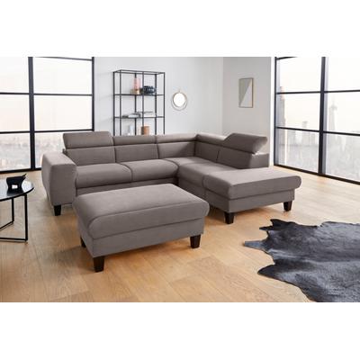 Polstergarnitur COTTA "Morven L-Form", grau (taupe), B:249cm, Sitzmöbel-Sets, Set bestehend aus: Ecksofa mit Kopfteilverstellung & Hocker Image