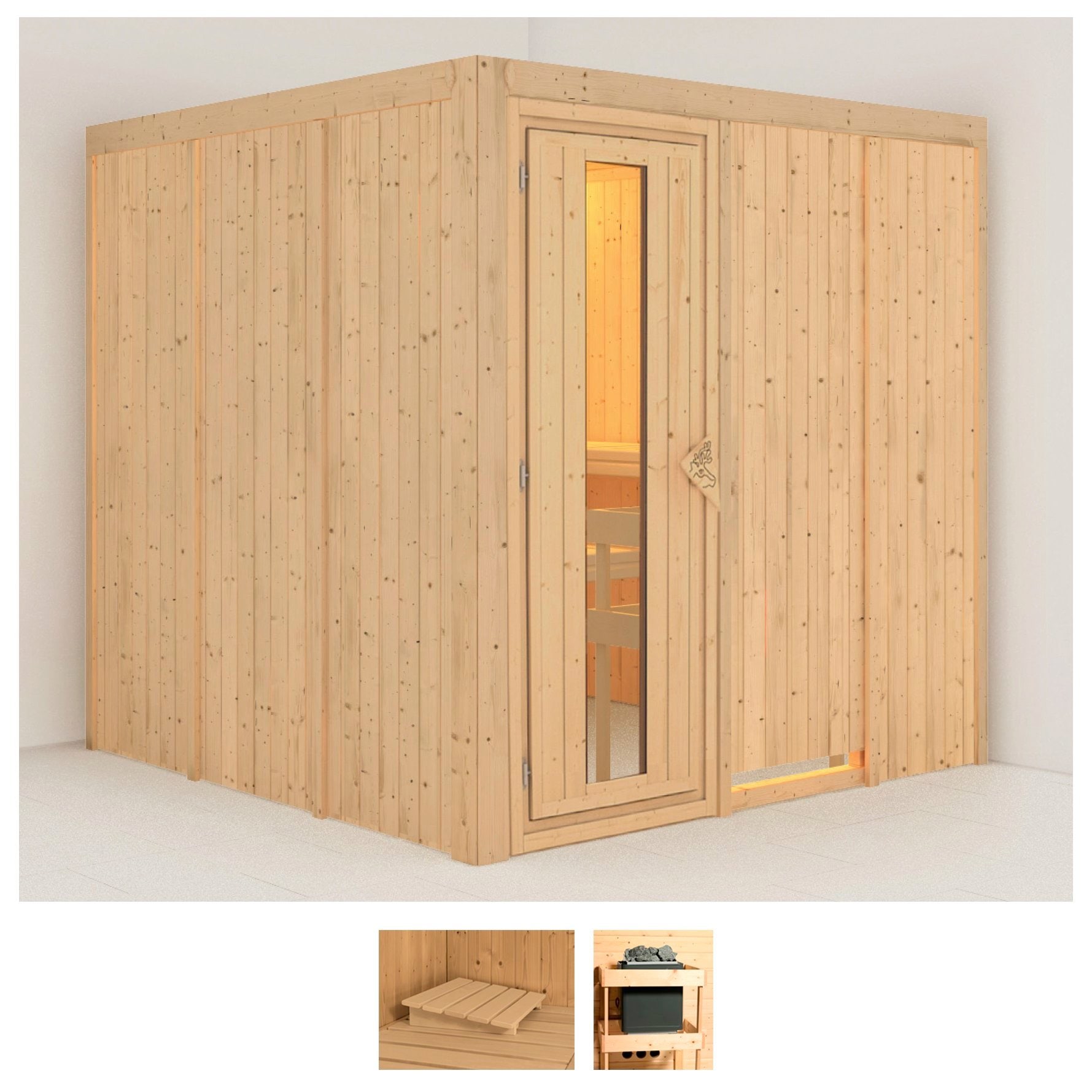 Sauna KARIBU "Rodin", beige (naturbelassen), ohne Ofen, (ohne Ofen), Saunen, ohne Ofen Image