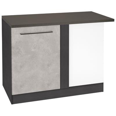 Eckunterschrank KOCHSTATION "KS-Tulsa", grau (betonfarben hell), B:110cm H:85cm T:60cm, Schränke, 110 cm breit, 1 Tür, schwarzer Metallgriff, hochwertige MDF Front Image