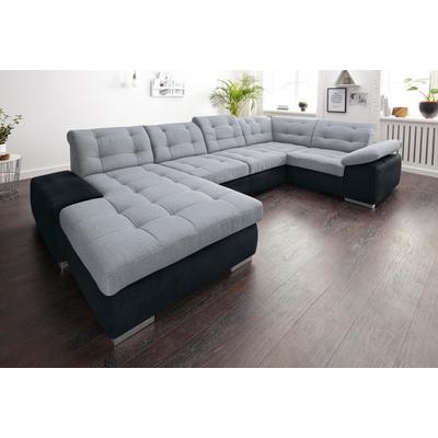 Wohnlandschaft SIT & MORE "Ontario U-Form", grau (schwarz, hellgrau), B:355cm H:75cm T:208cm, Luxus-Microfaser (Variante 2: 90% Polyester, 10% Polyamid), Flachgewebe (100% Polyester), Luxus-Microfaser (Variante 1: 100% Polyester), Sofas, XXL,... Image