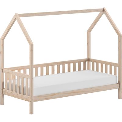 Hausbett VIPACK "Cabane, mit Dachaufbau und Sprossenumrandung in Landhaus-Optik", beige (natur, natur, natur), B:98cm H:169cm L:208cm, Betten, sehr stabil und standfest gebaut inkl. Massivholz Rolllattenrost Image