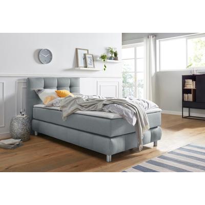 Boxspringbett ANDAS "Salo", grau, B:104cm L:211cm, Struktur (100% Polyester), Bezug der Spiegelfläche Matratzendrell aus 100% Polyester, Samtoptik (100% Polyester), Komplettbetten, Boxspringbett, incl. Topper, 6 Breiten, 2 Härtegrade, TFK auch in... Image