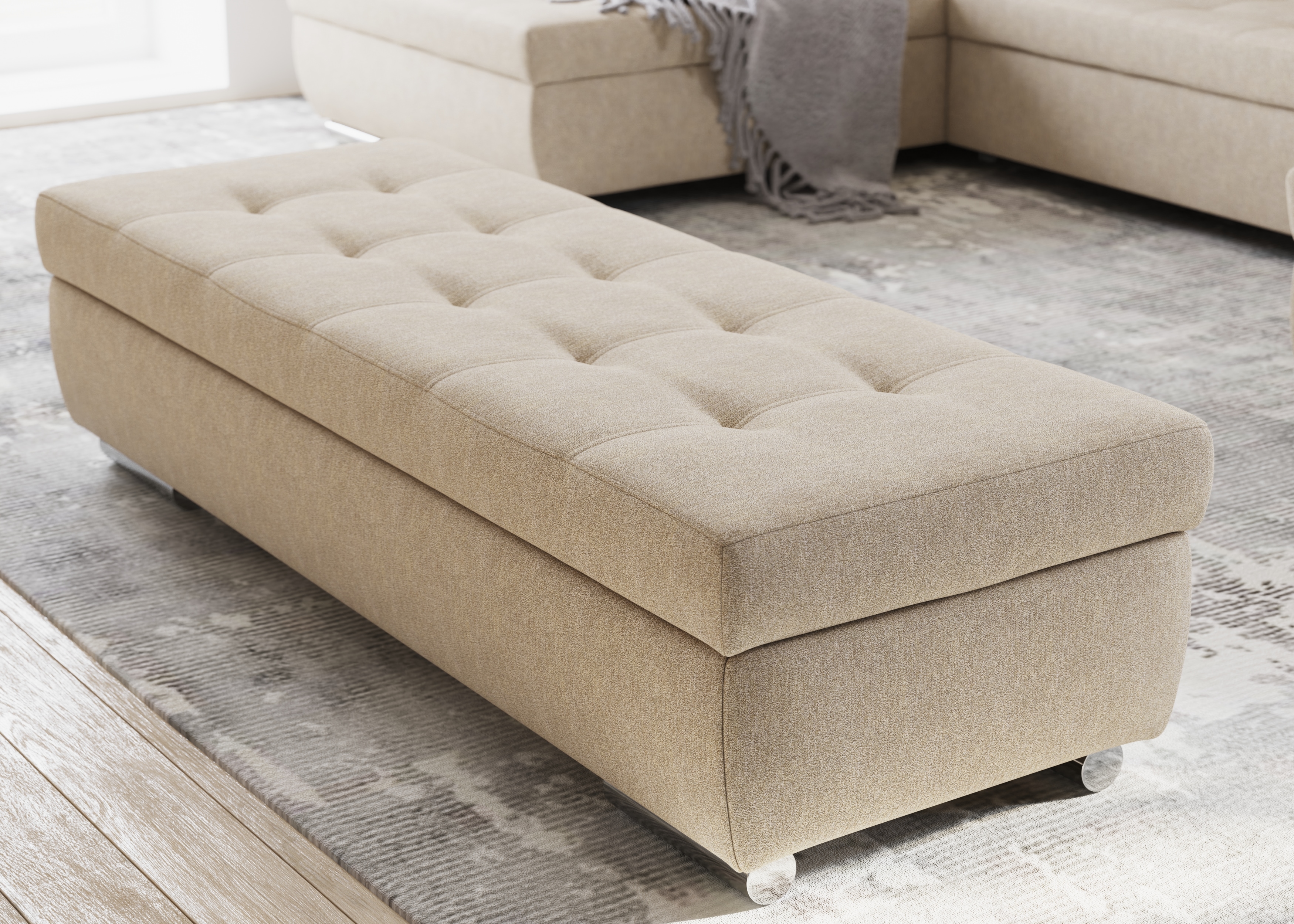 Hocker DOMO COLLECTION "Treviso XXL: B/T/H: 161/60/41 cm", grau, B:161cm H:41cm T:60cm, 95% Polyester, 5% Nylon, Hocker, Hocker mit Stauraum Polsterhocker, mit Stauraum, auch in Cord, passend zur Serie, moderne Steppung