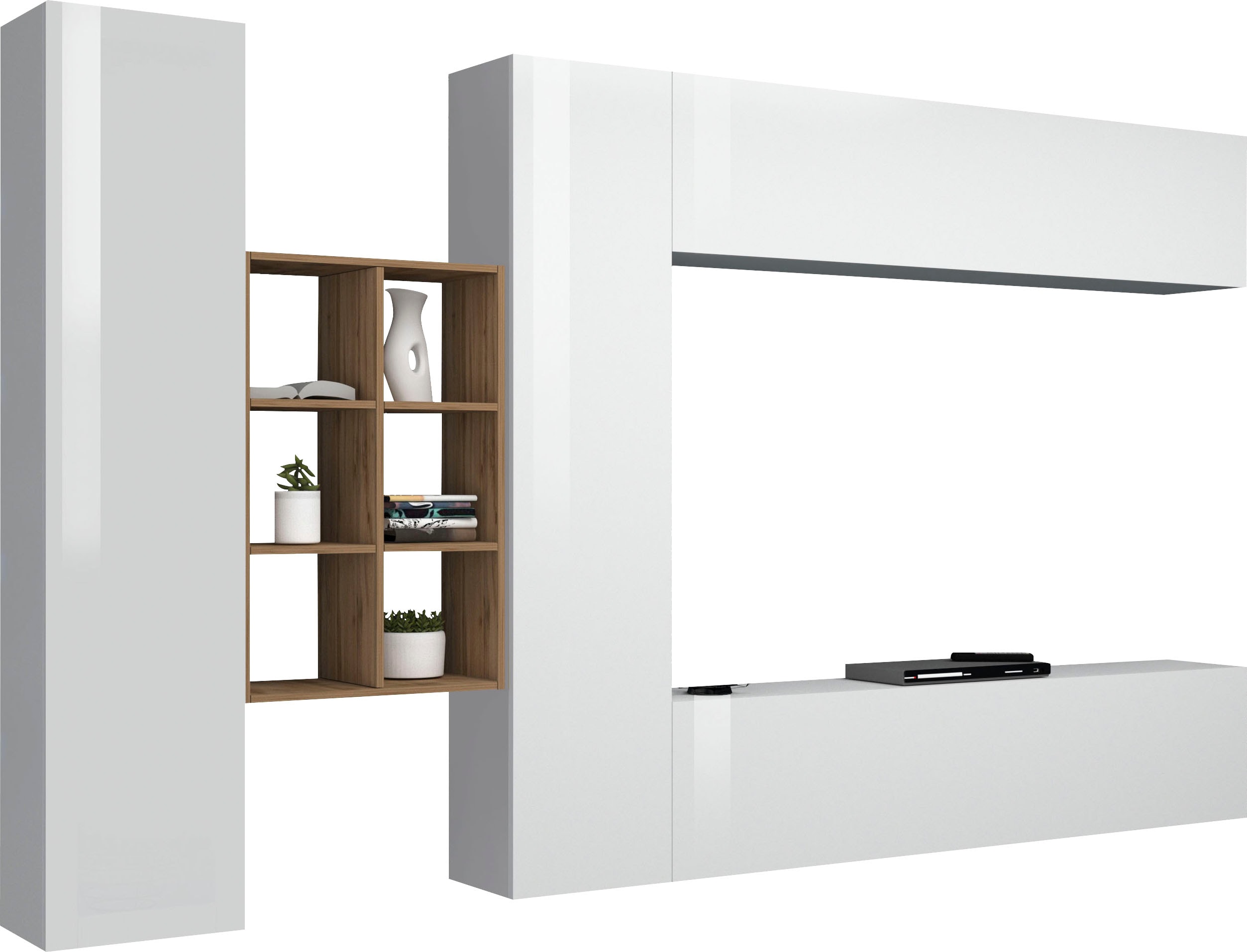 Wohnwand INOSIGN "Maruska", weiß (weiß hochglanz, weiß hochglanz), B:320cm H:180cm T:30cm, Spanplatte, Kastenmöbel-Sets