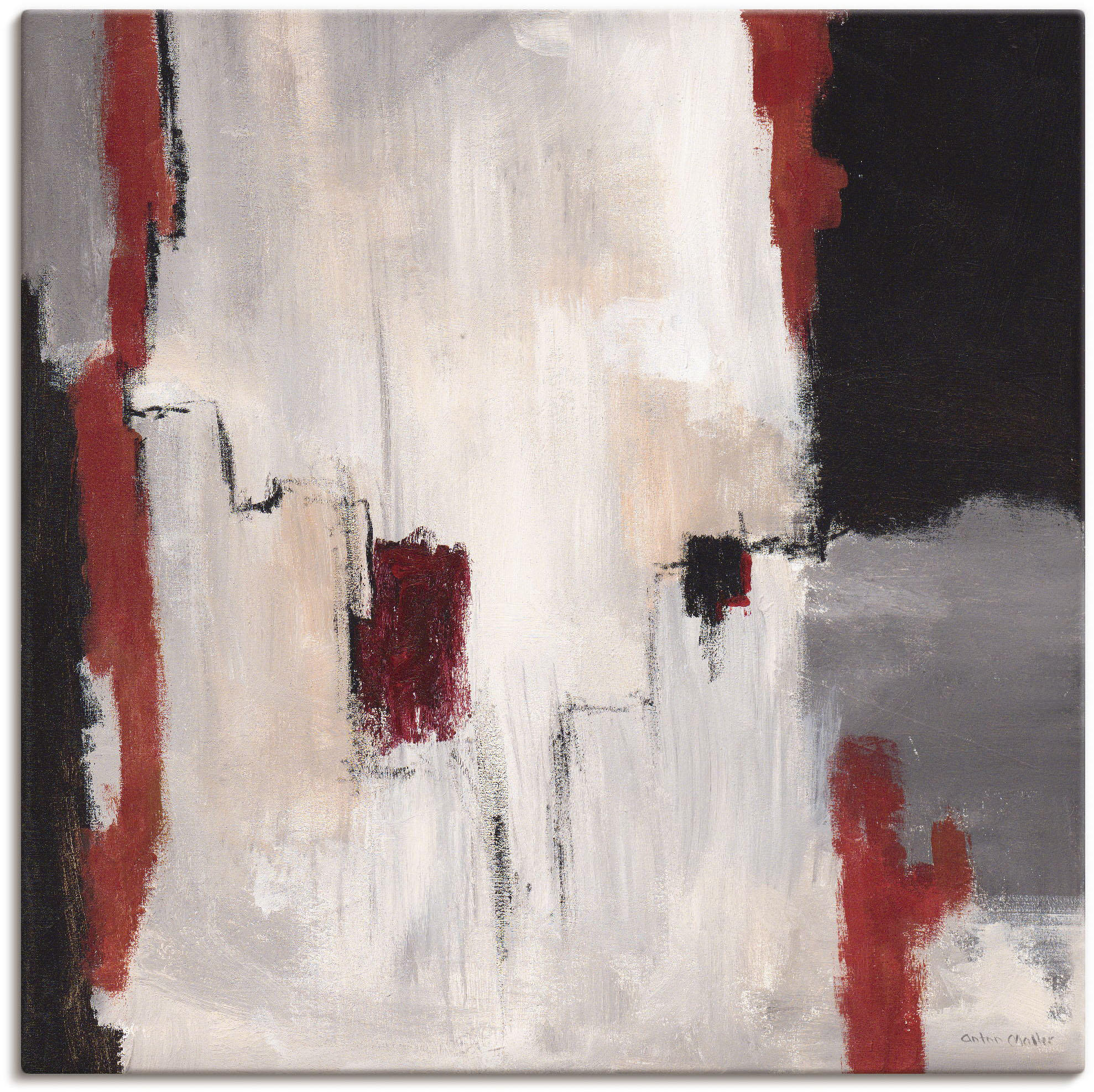 Wandbild ARTLAND "Rot an Grau I - Abstrakt", grau (farbe bild(er): grau), B:70cm H:70cm, Bilder, als Alubild, Outdoorbild, Leinwandbild, Poster in verschied. Größen Image