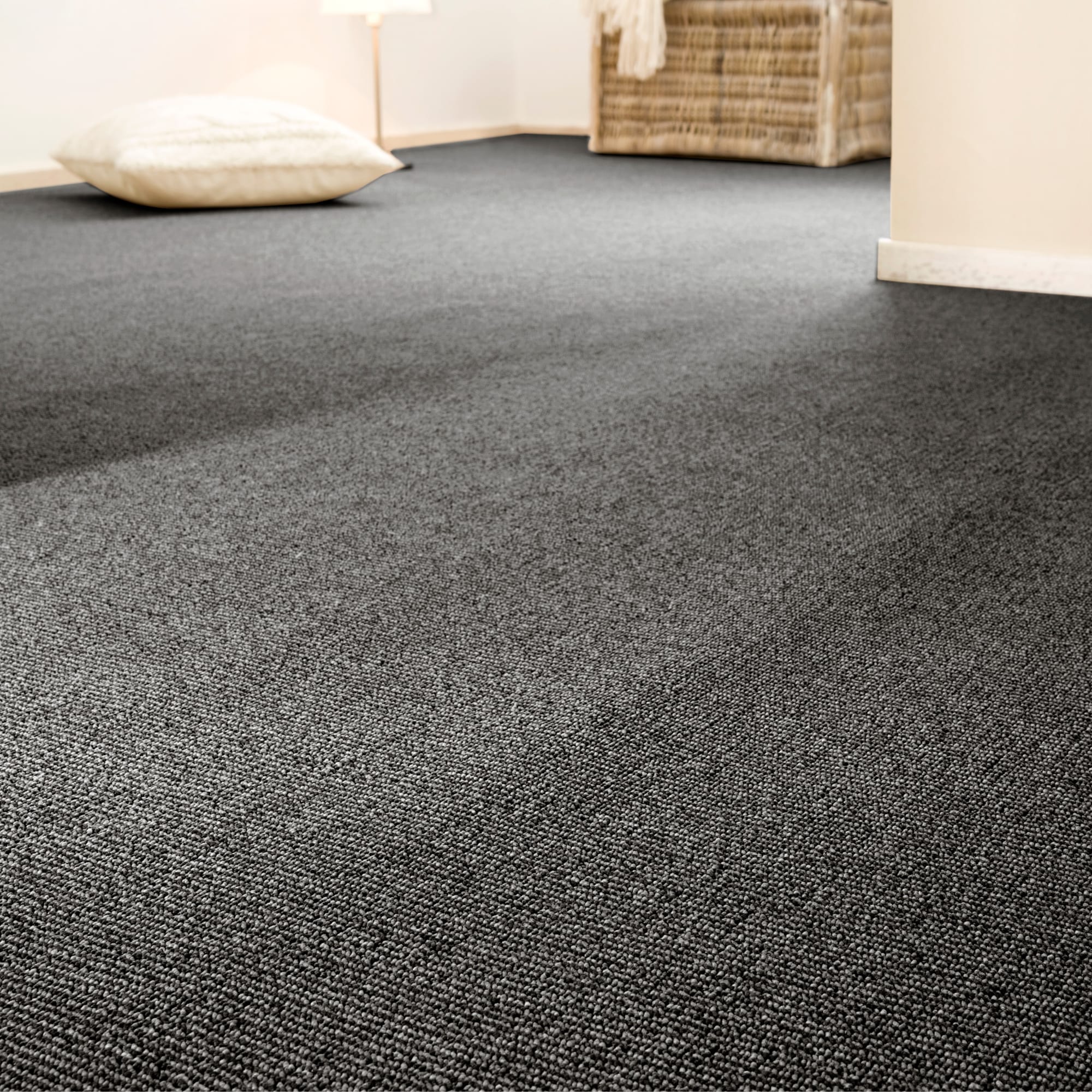 Teppichboden ANDIAMO "Bruce, Schlinge", grau (anthrazit), B:400cm H:4mm L:600cm, Kunstfaser, Teppiche, meliert. Breite 400 cm, Wohnzimmer, strapazierfähig & robust Image