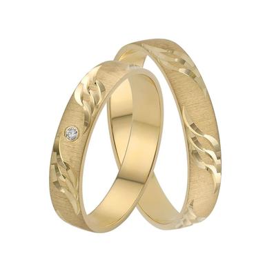 Trauring FIRETTI "Schmuck Geschenk Gold 375 Hochzeit Ehering "LIEBE" Welle" Gr. 21, gold (gelbgoldfarben), Fingerringe, 21, ohne Brillant, Gelbgold 585, 4mm, Made in Germany, wahlweise mit oder ohne Brillant Image