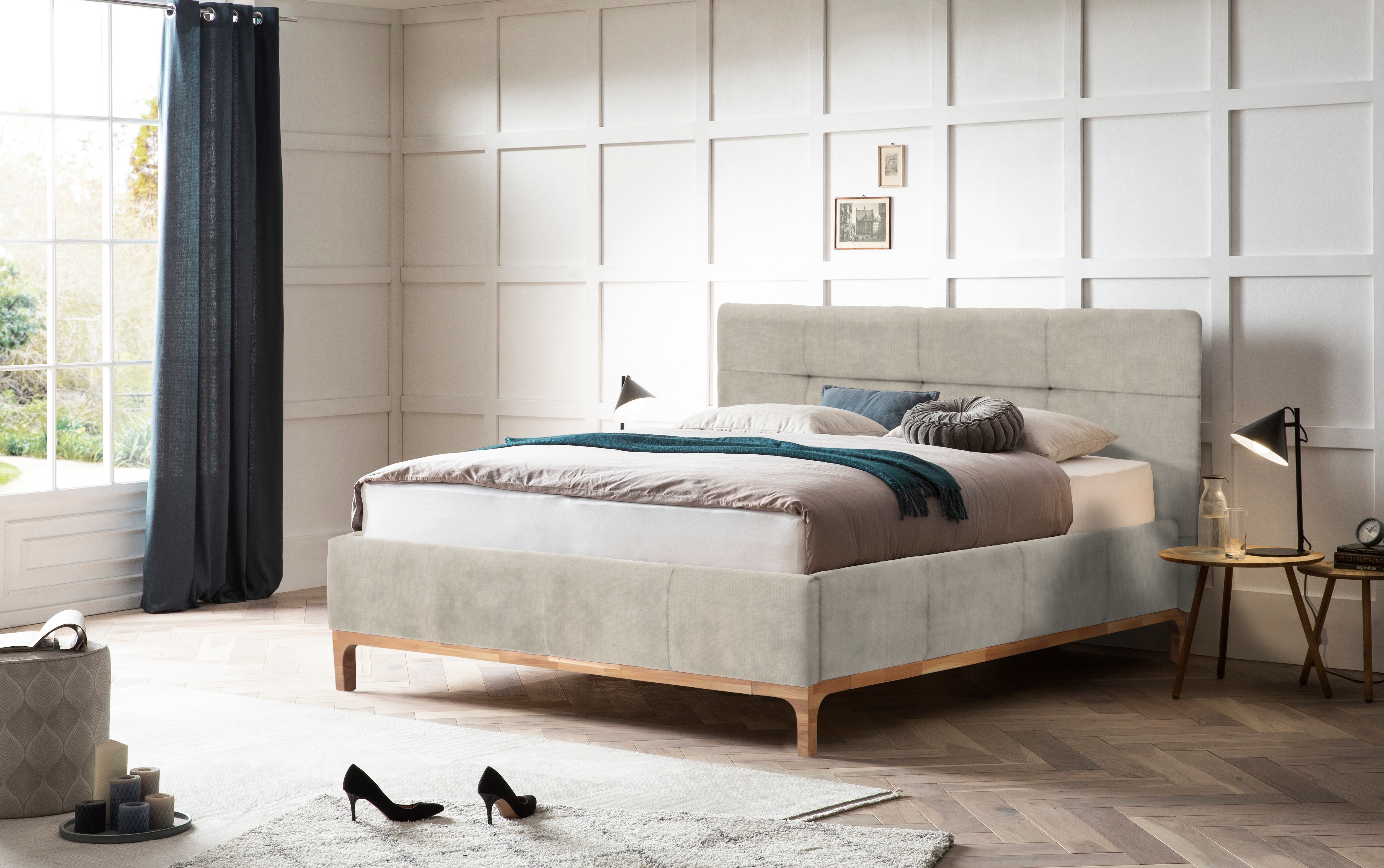 Polsterbett HOME AFFAIRE "Noan", beige, B:158cm H:118cm L:218cm, Betten, Polsterbett, Bettkasten, Lattenrahmen mit Gasdruckfedern, auch mit 7-Zonen-Matratze