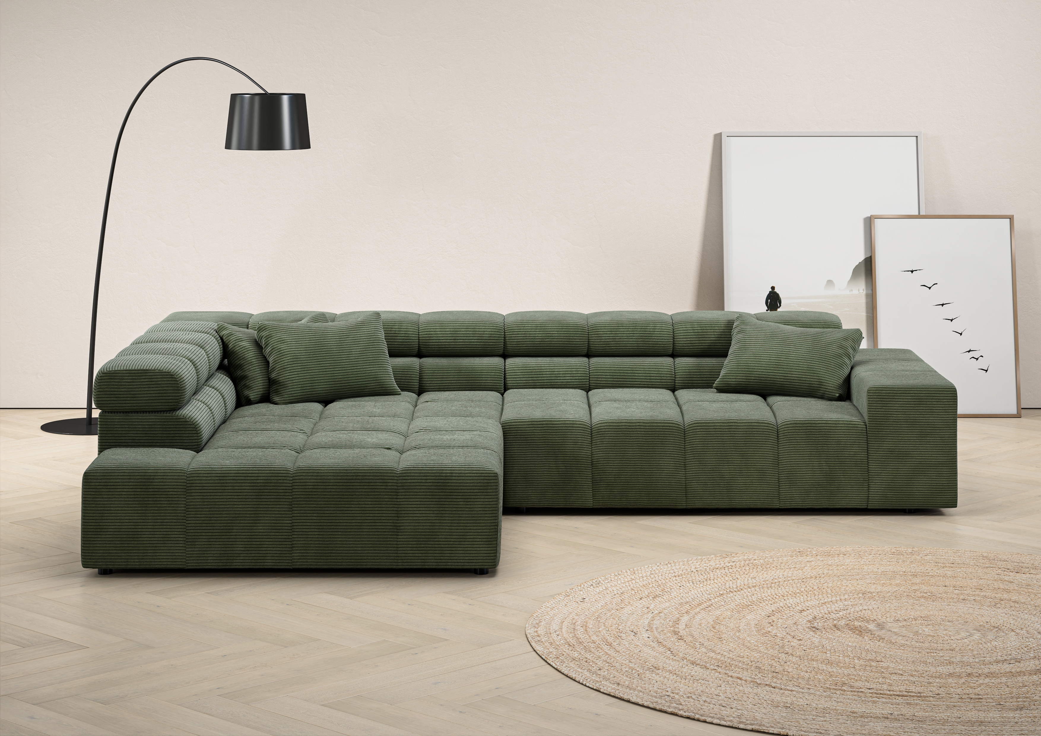 Ecksofa HOME AFFAIRE "Ancona incl. Kopfteilverstellung, OTTOs Choice, Breite 319cm, L-Form", grün (oliv), B:319cm H:70cm T:215cm, Struktur (85% Polyester, 15% Viskose);Luxus-Microfaser weich (98% Polyester, 2% Nylon);Velours (100% Polyester), Sofas,...