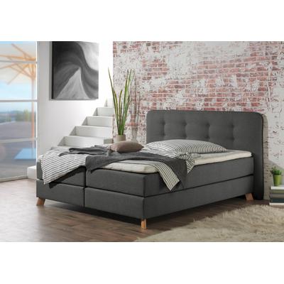 Boxspringbett HOME AFFAIRE "Cecina", grau (anthrazit), B:122cm L:210cm, Struktur fein (100% Polyester), Komplettbetten, Boxspringbett, in 5 Breiten, 3 Ausführungen, 2 Härtegrade, Knopfheftung, Topper Image
