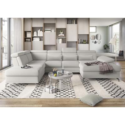 Wohnlandschaft SIT & MORE "Cabrio U-Form, mit Sitztiefenverstellung, Arm- und Kopfteilverstellung", grau (hellgrau), B:359cm H:87cm T:230cm, 100% Polyester, Sofas, 3 Nierenkissen, Federkern, optional Bettfunktion und Stauraum Image