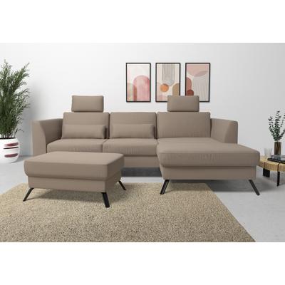 Ecksofa SIT & MORE "Olsen L-Form", grau (taupe), B:261cm H:88cm T:172cm, 98% Polyester 2%Polyamid, Sofas, inklusive Sitztiefenverstellung, wahlweise mit Bettfunktion, 15cm hoch Image