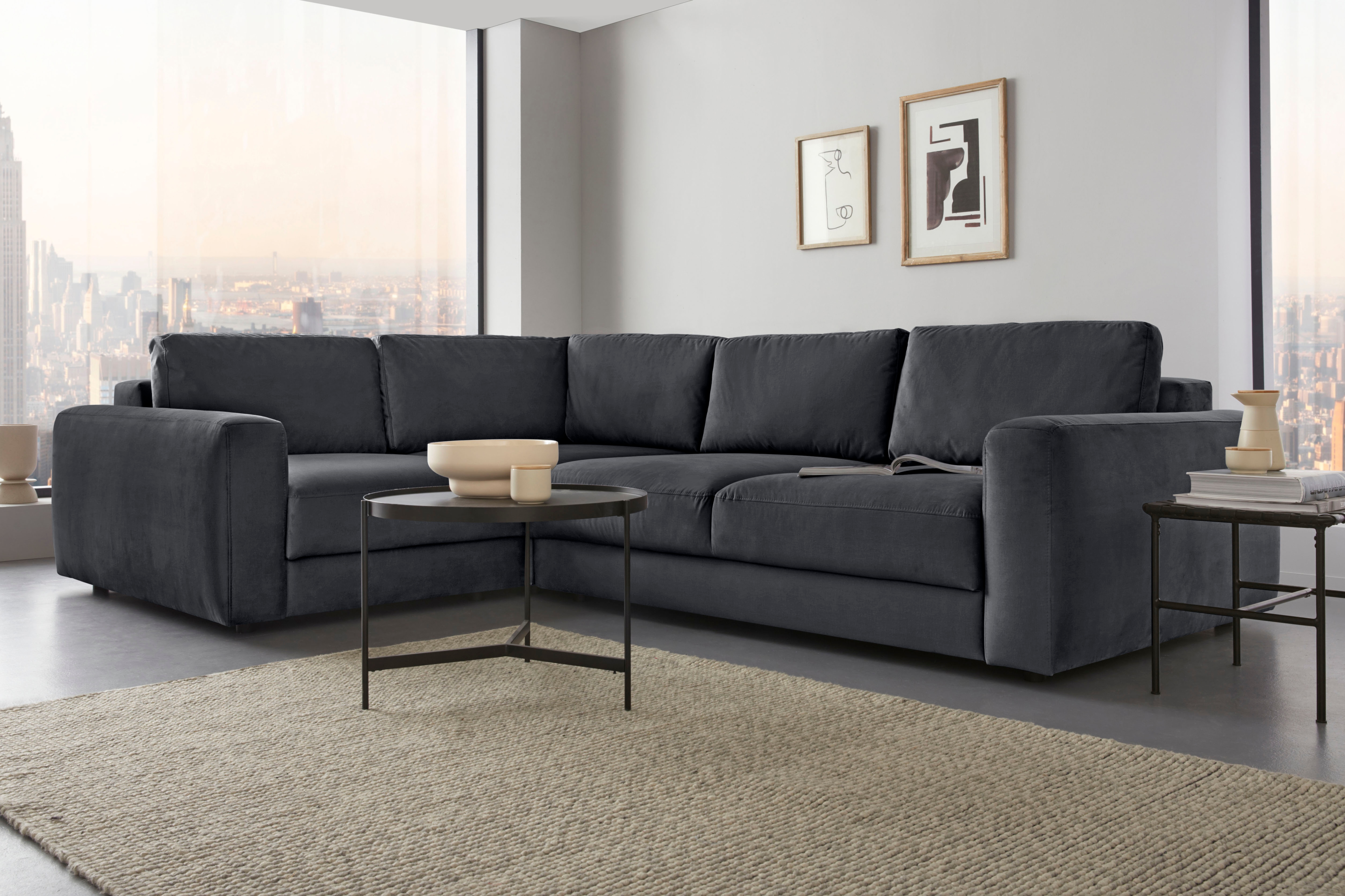 Ecksofa HOME AFFAIRE "Bloomfield, Breite 304cm, Mega Polsterecke mit viel Platz, L-Form", grau (anthrazit), B:224cm H:84cm T:304cm, 100% Polyester, Sofas, Ecksofa, extra tiefe Sitzfläche, wahlweise mit Sitztiefenverstellung
