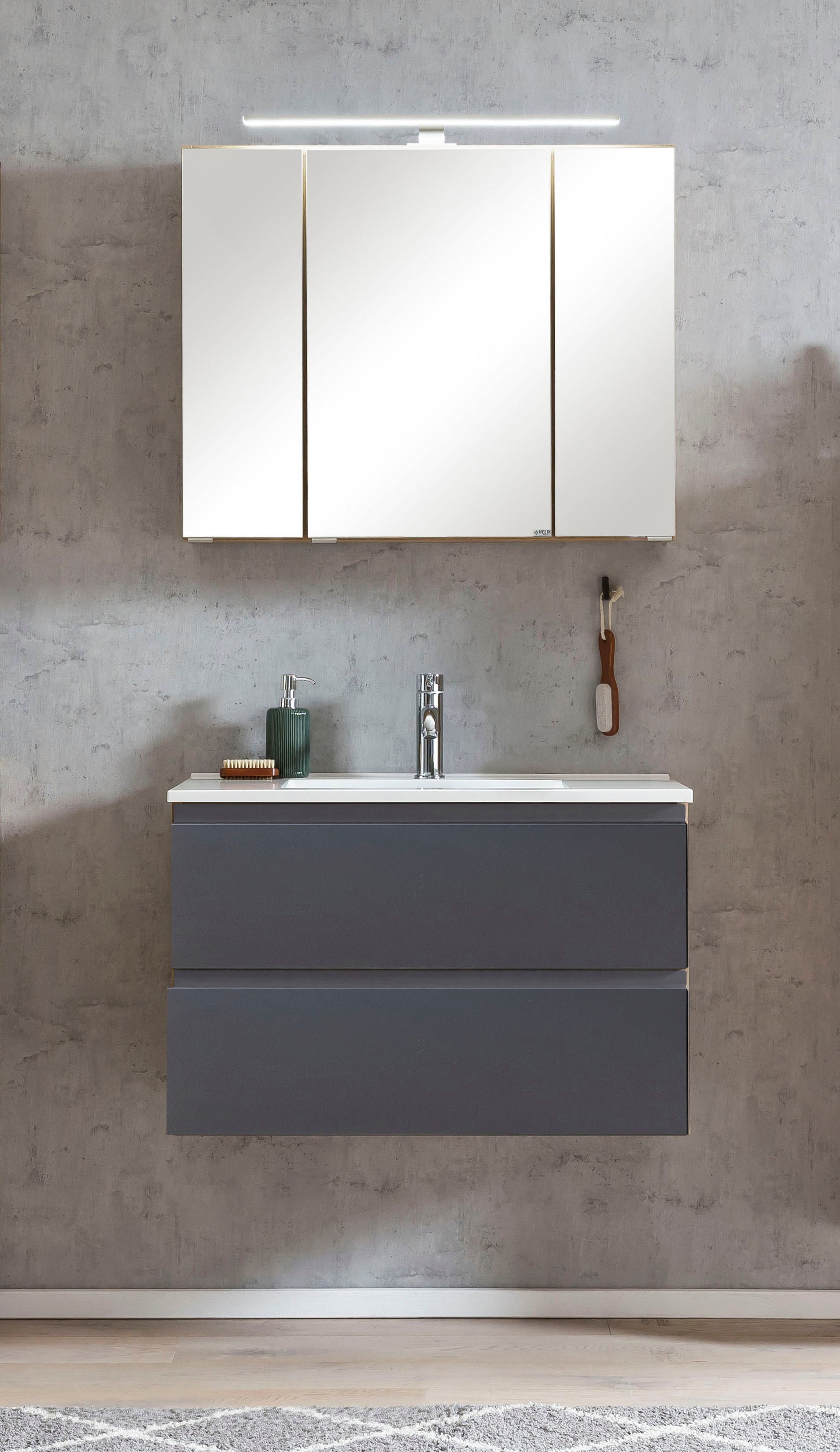 Badmöbel-Set WELLTIME "Sölden", grau (matt grau), B:80cm H:200cm T:47cm, MDF, Kastenmöbel-Sets Image