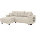 Ecksofa HOME AFFAIRE "Viborg L-Form", beige (creme), B:234cm H:91cm T:162cm, Struktur (100% Polyester), Struktur fein ( 100% Polyester), Filzoptik (100% Polyester), Sofas, mit Regal in der Armlehne, wahlweise mit Bettfunktion