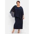 Abendkleid SHEEGO "Abendkleid", Damen, Gr. 56, Normalgrößen, blau (marine), 95% Polyester, 5% Elasthan, unifarben, lang, Rundhals, 3/4-Ärmel, Kleider