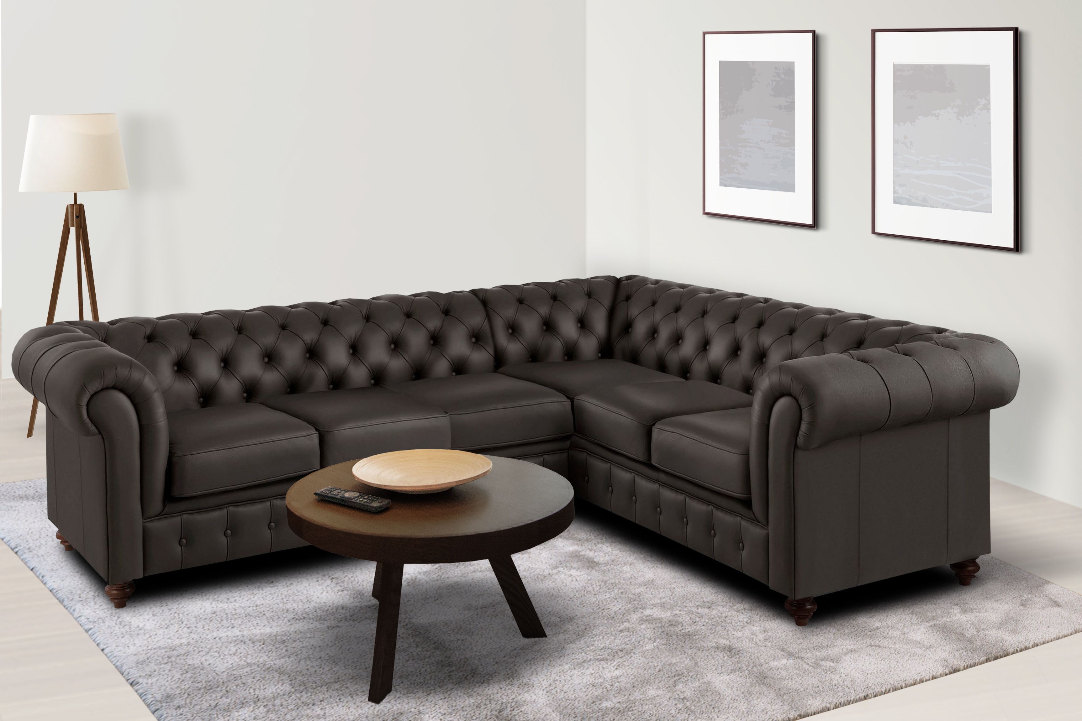 Chesterfield-Sofa HOME AFFAIRE "Chesterfield Ecksofa, auch in Leder L-Form", braun, B:250cm H:74cm T:210cm, Luxus-Microfaser (94% Polyester, 5% Nylon, 1% Spandex);Microfaser Antiklederoptik (100% Polyester);NaturLEDER (echtes italienisches...