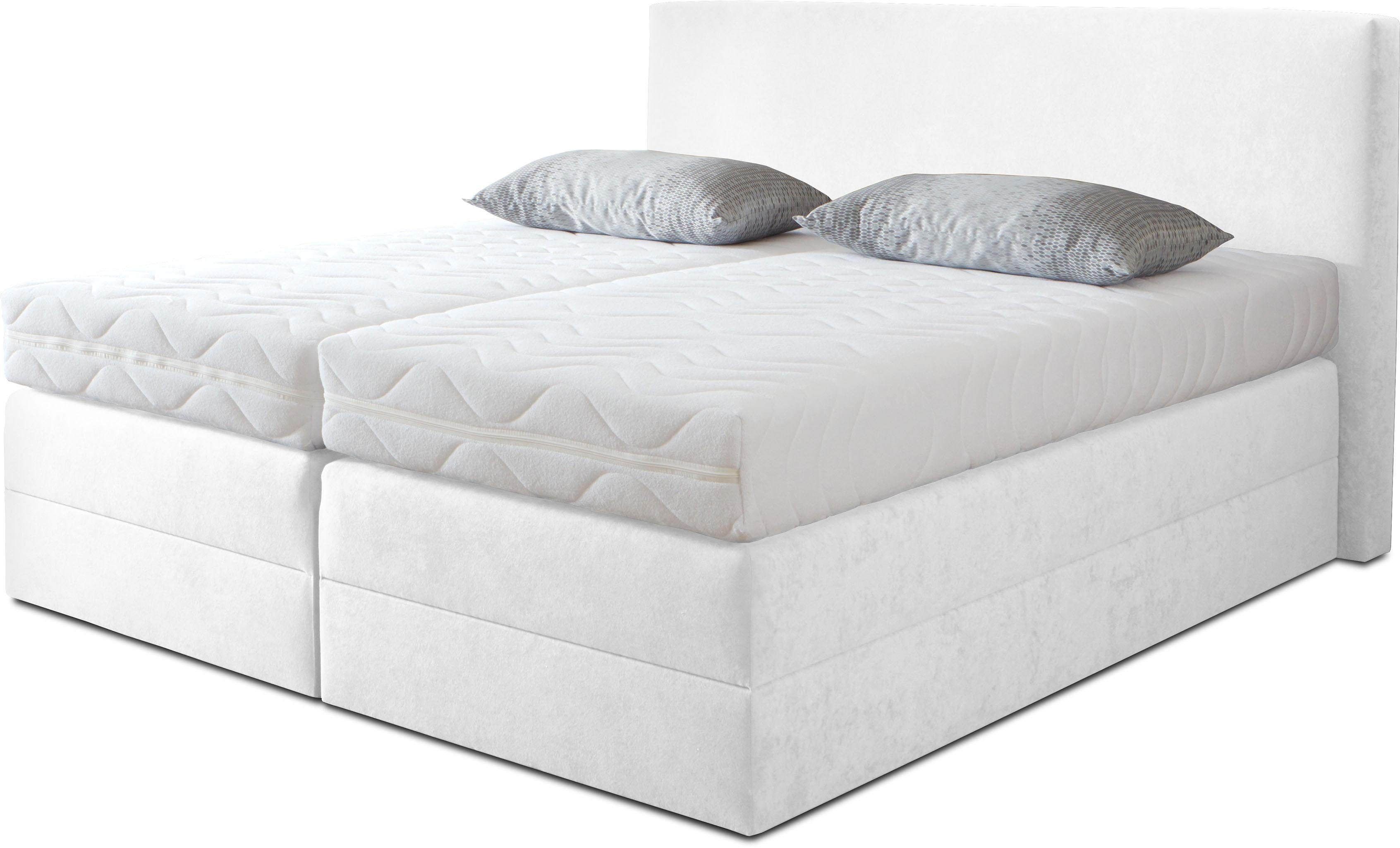 Boxspringbett, weiß, B:195cm L:205cm, Microvelours (100% Polyester), WESTFALIA SCHLAFKOMFORT, Komplettbetten, Boxspringbett, wahlweise mit Kaltschaum-Topper Image