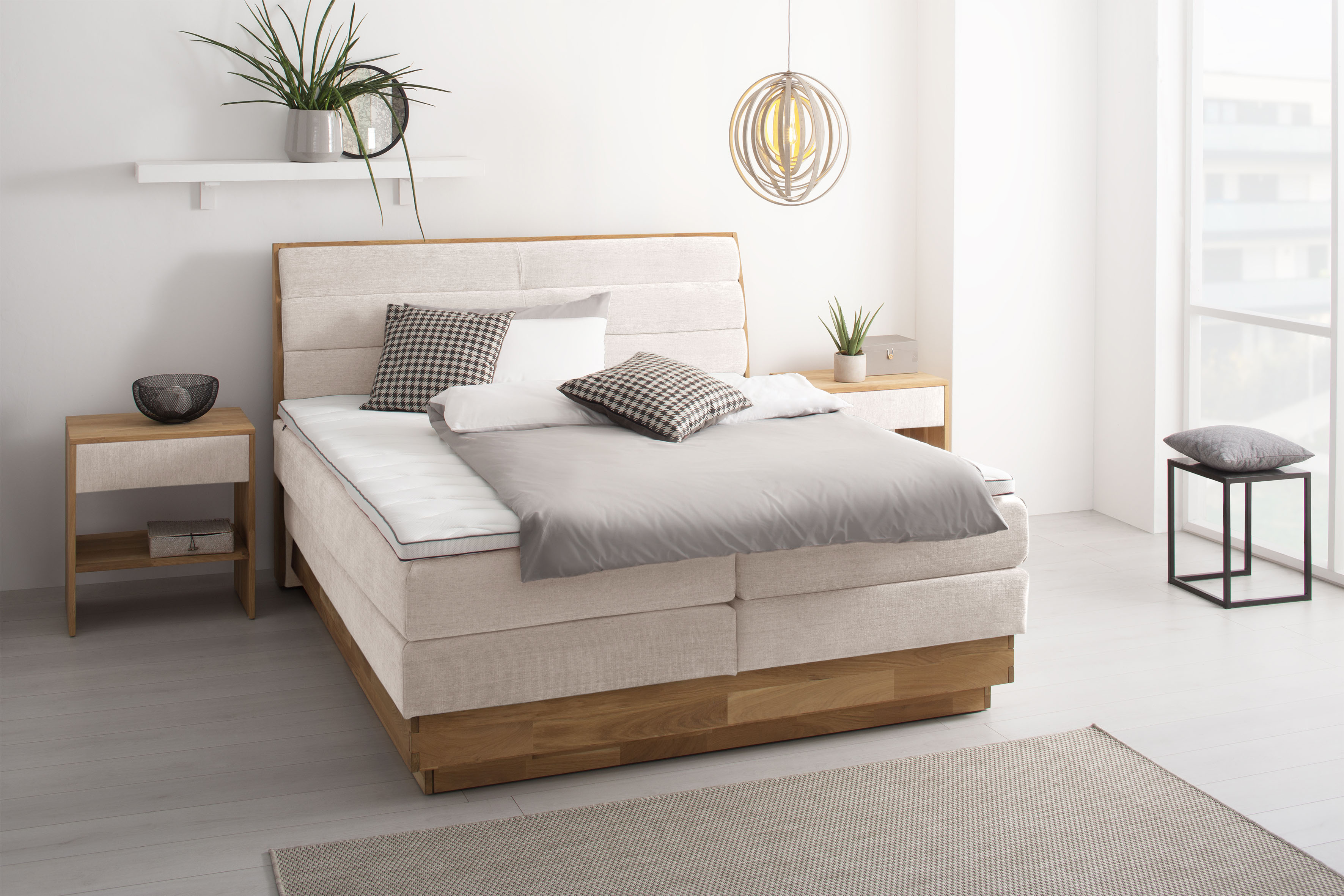 Boxspringbett OTTO HOME "Jenna", beige (sabbia), B:184cm L:216cm, Komplettbetten, Boxspringbett, ohne LED-Beleuchtung, mit zertifizierten, recycelten Bezugsstoffen Image