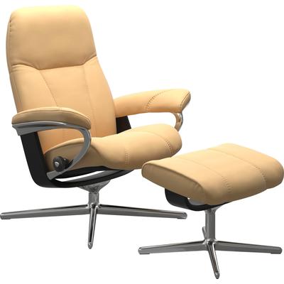 Relaxsessel STRESSLESS "Consul", gelb, B:91cm H:102cm T:79cm, Sessel, mit Hocker, mit Cross Base, Größe S, M & L, Holzakzent Schwarz Image