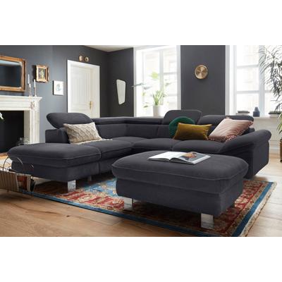 Polstergarnitur COTTA "Driver L-Form", schwarz, B:266cm, Struktur (100% Polyester), Chenille (90% Polyester, 10% Polyamid), Sitzmöbel-Sets, Set bestehend aus: Ecksofa mit Kopfteilverstellung & Hocker Image