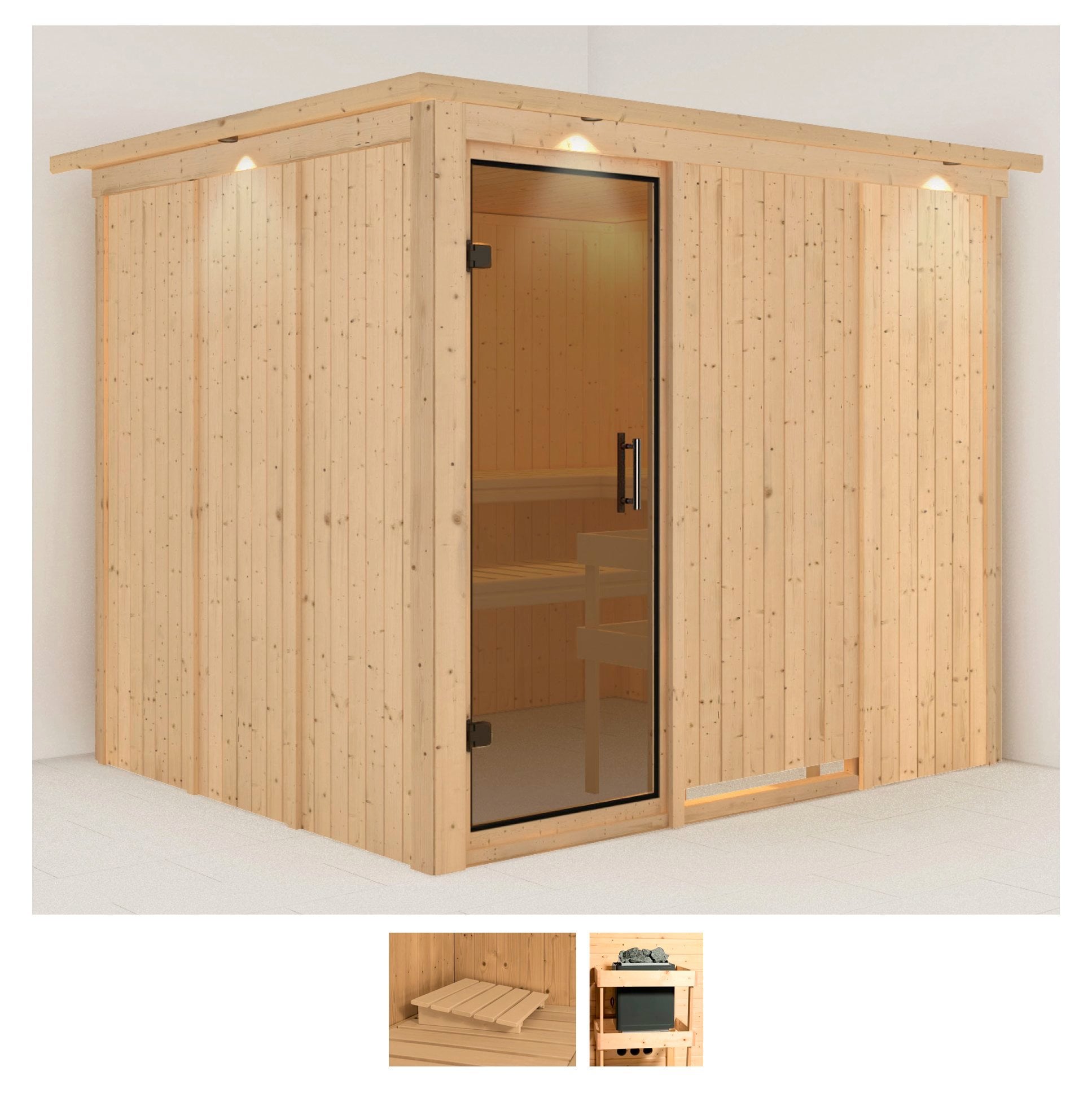 Sauna KARIBU "Gitte", beige (naturbelassen), ohne Ofen, (ohne Ofen), Saunen, ohne Ofen Image